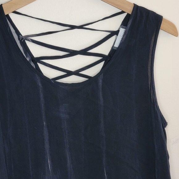 Fifty Street | Black Gray Streaked Dip Dye Tank Top with Criss Cross Back - Picture 3 of 6